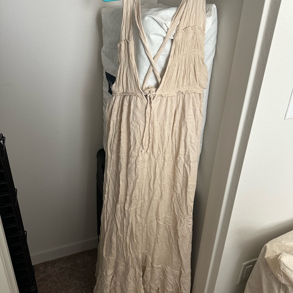 We The Free Cream Tie Front Sundress